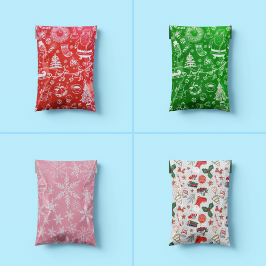 Patterned Poly Postal Bags - Christmas