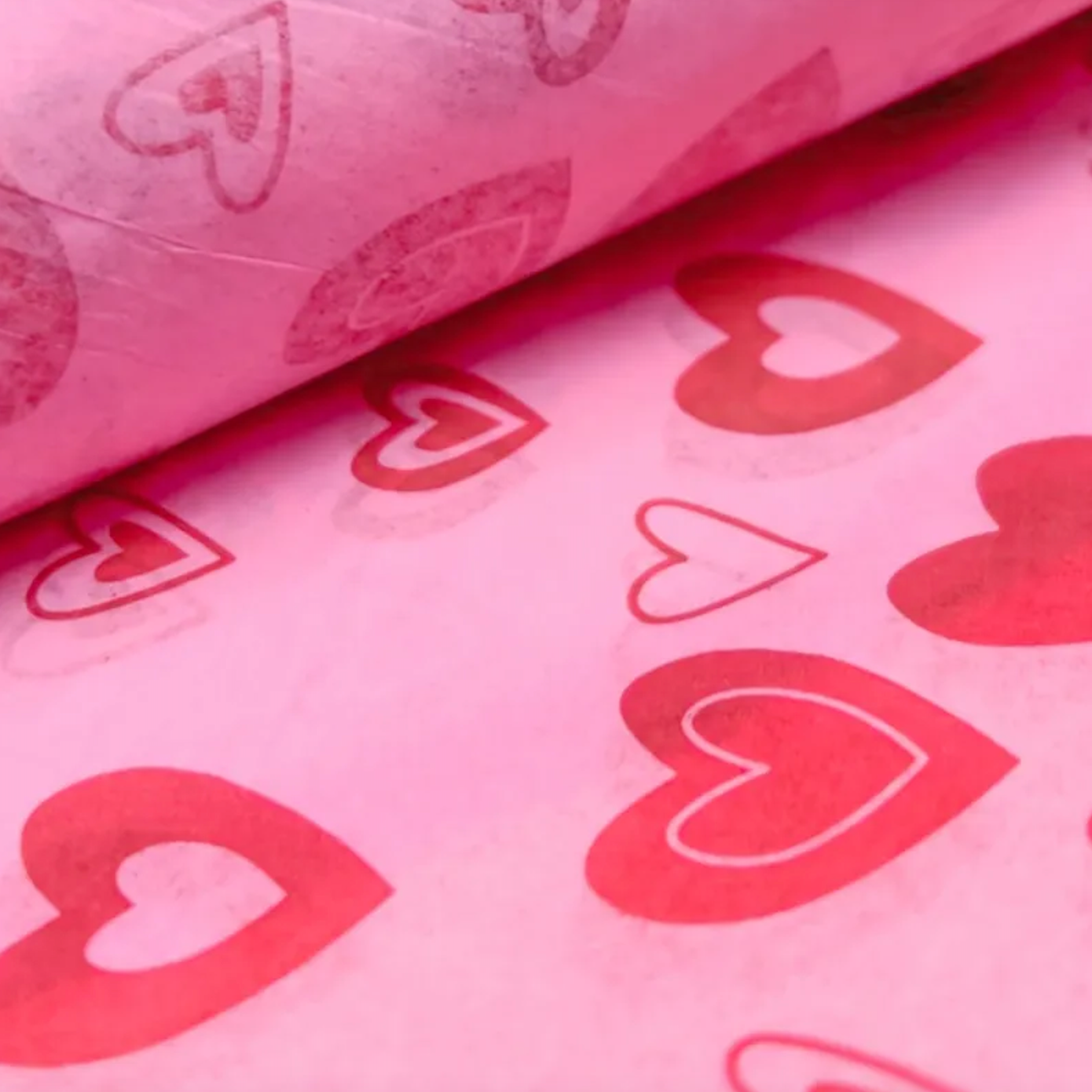 Pink & Red Heart Patterned Tissue Paper 20x30" (18gsm)