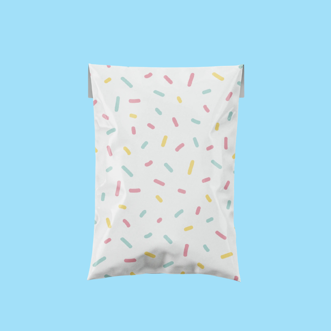 Sprinkles/Confetti Patterned Poly Postal Bags (10x14")