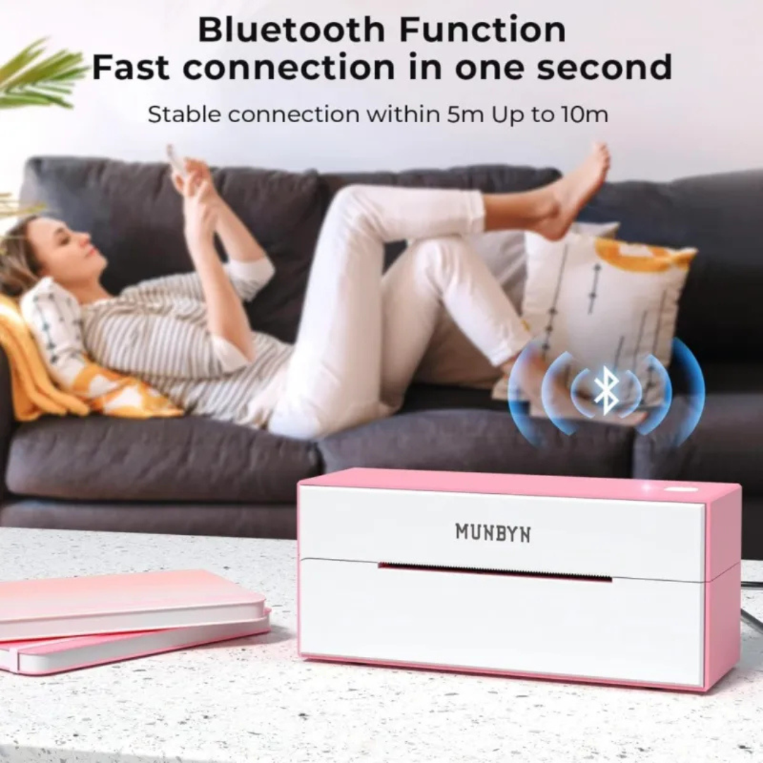 MUNBYN Bluetooth Thermal Label Printer (Pink) - Wireless