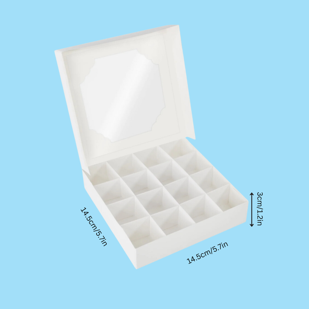 White Treat Boxes with Inserts & PET Plastic Window (16 Cavities)