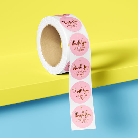 1" Stickers - Pink & Gold Thank You