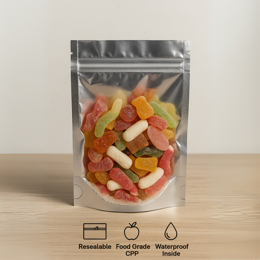 Resealable Silver Pouches with Window (4 Sizes)